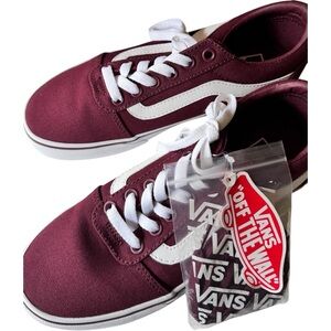 Vans  Canvas and Burgundy and White Lace Up Sneakers Sz 6.5 New With Tag